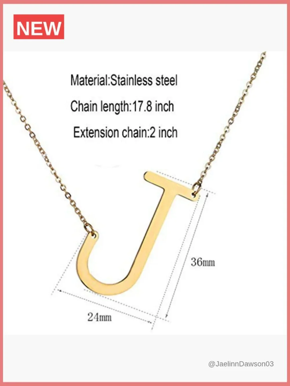 Sideways Initial Necklace 18K Gold Plated Stainless Steel Large Pendant